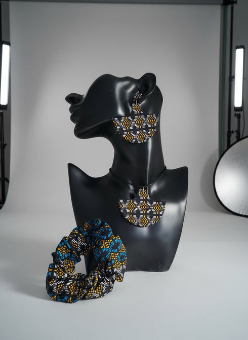Tribal Geo-Fusion Accessory Set - Ankara Earring and Necklace Set