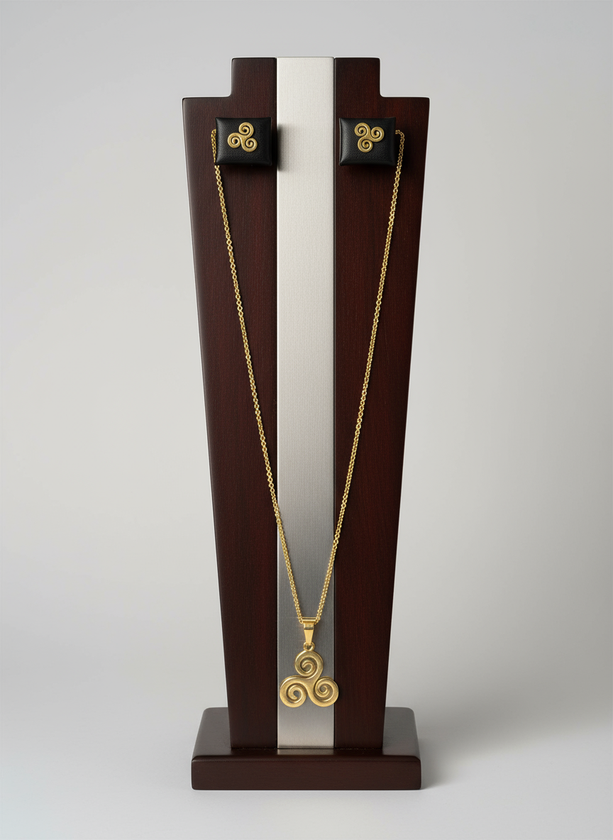Triskelion Harmony Set - Adinkra Necklace & Earrings Set Stainless Steel