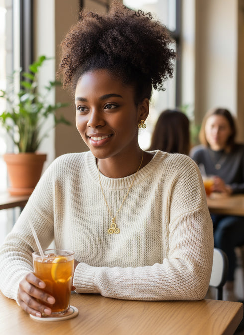 Triskelion Harmony Set - Adinkra Necklace & Earrings Set Stainless Steel