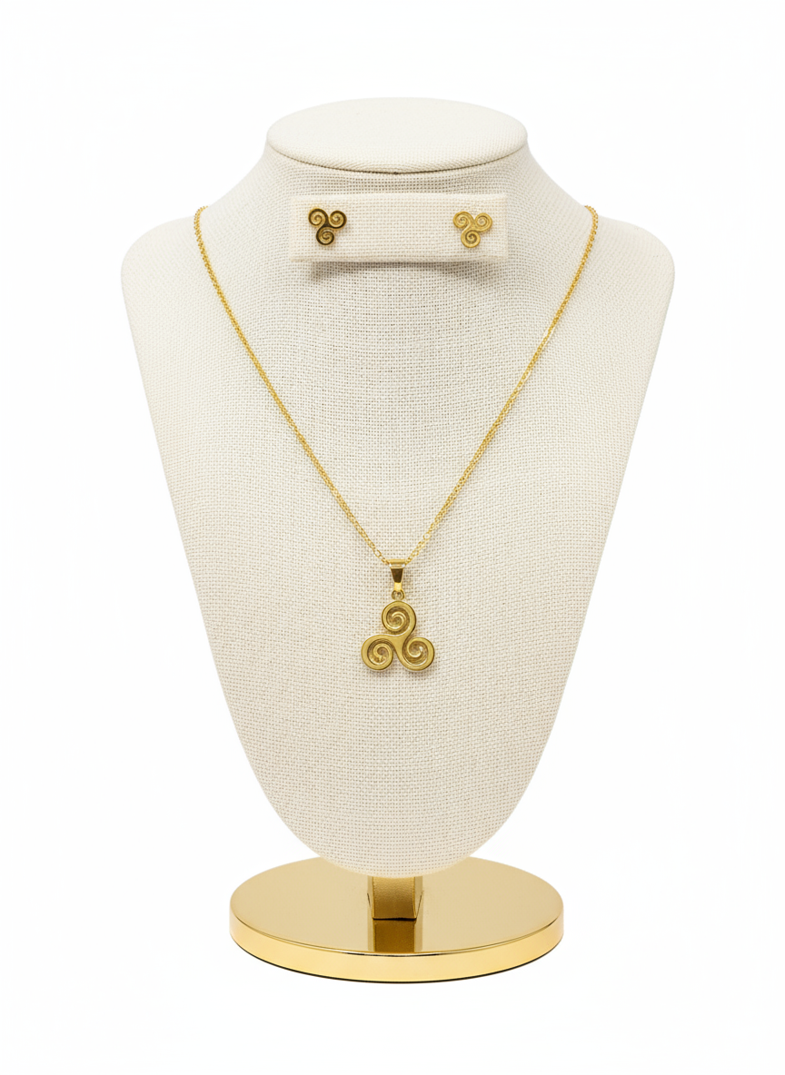 Triskelion Harmony Set - Adinkra Necklace & Earrings Set Stainless Steel