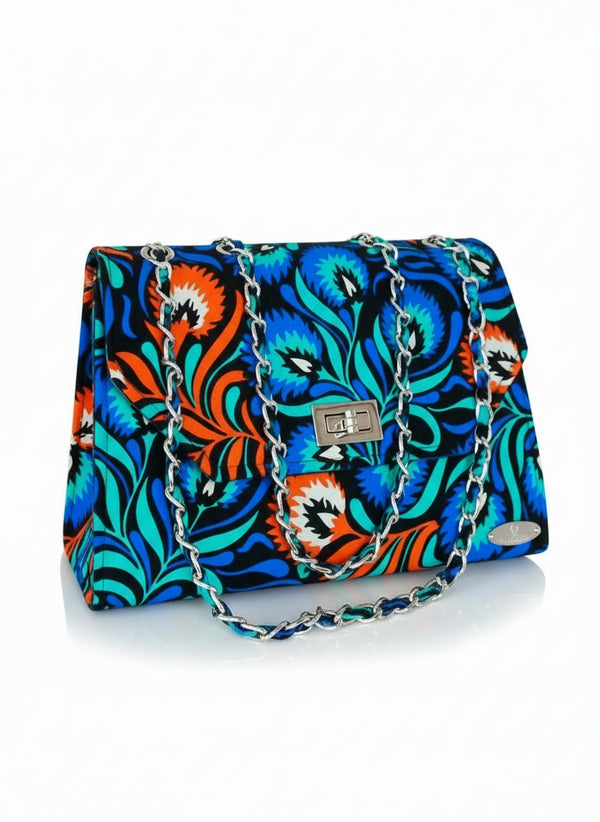 Urban Rhythms Flap Ankara/African Print / Aso-Oke Fugu Kente/ Leather Clutch / Handbag for Women