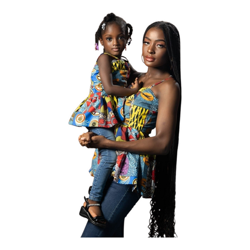 Veyra Ankara Patchwork Peplum Top – Colorful Sleeveless African Print Blouse for Girls - Top Only