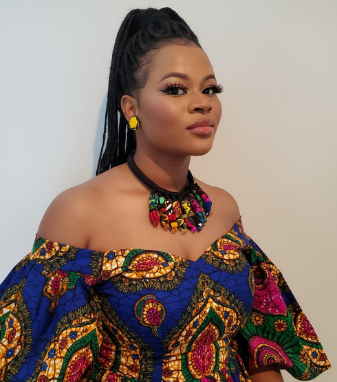 AMIRA Vibrant Verve Bold Ankara Fabric Bead Statement Necklace – Handmade Women’s Jewelry