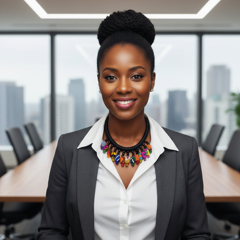 ZARIA Bold Multicolor Ankara Fabric Bead Statement Necklace – Handmade Women’s Jewelry