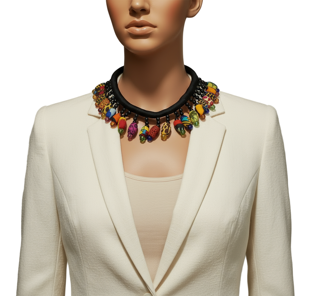 AZIZA Bold Multicolor Ankara Fabric Bead Statement Necklace only – Handmade Women’s Jewelry
