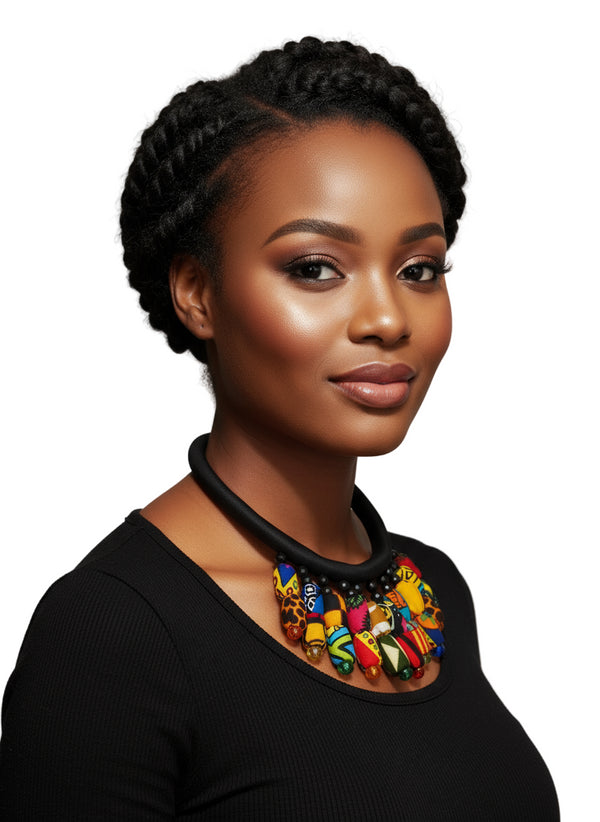 AMIRA Vibrant Verve Bold Ankara Fabric Bead Statement Necklace – Handmade Women’s Jewelry