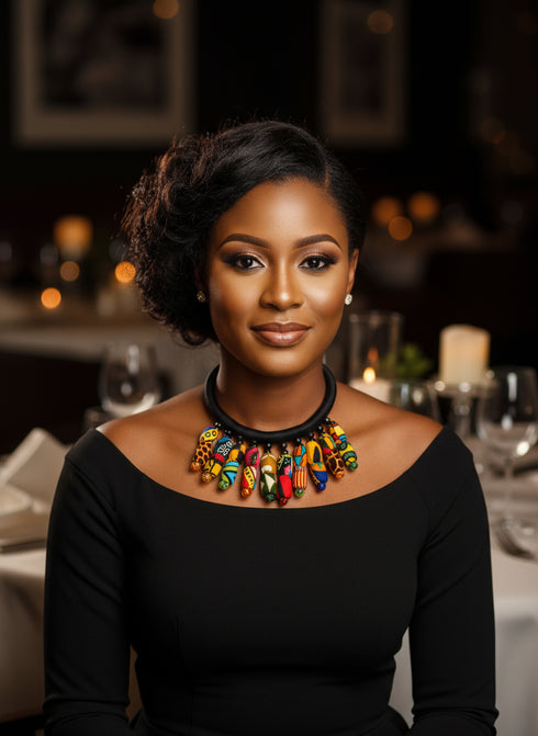 AMIRA Vibrant Verve Bold Ankara Fabric Bead Statement Necklace – Handmade Women’s Jewelry