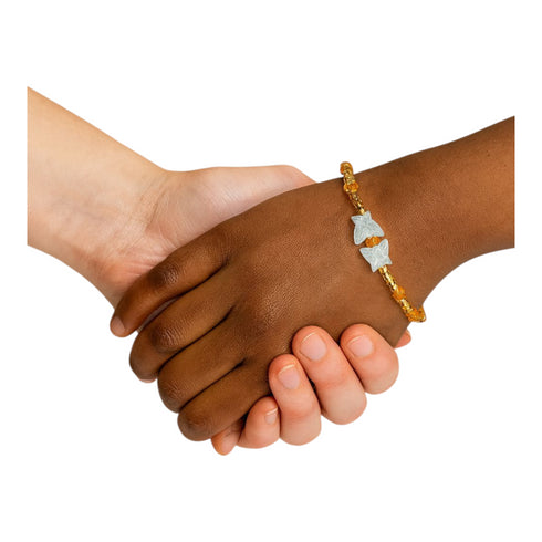 ZAHARA Handmade Butterfly Charm Gold and Amber African Bead Bracelet