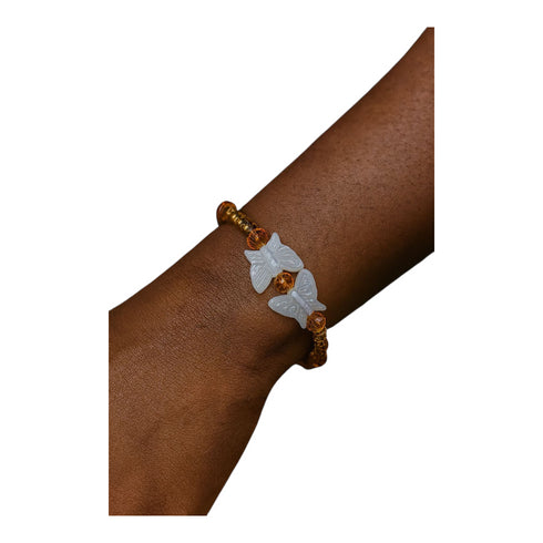 ZAHARA Handmade Butterfly Charm Gold and Amber African Bead Bracelet