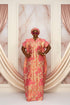 ZORA Luxury Metallic Damask Brocade African Boubou Kaftan Maxi Dress With Matching Braided Headband Set - 2 Piece Boubou Set