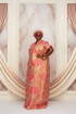 ZORA Luxury Metallic Damask Brocade African Boubou Kaftan Maxi Dress With Matching Braided Headband Set - 2 Piece Boubou Set