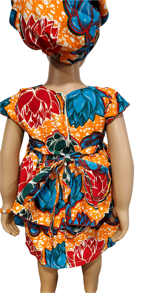 Faith Peplum Layered African Print Baby Girl Dress with Headwrap – Handmade