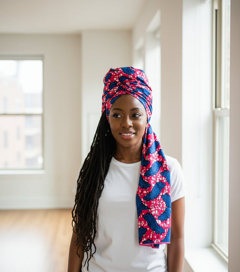 ADEPA Tie-On Ankara Headwrap / Headpiece Scarf – One-Yard Duku (African Print Headwrap)