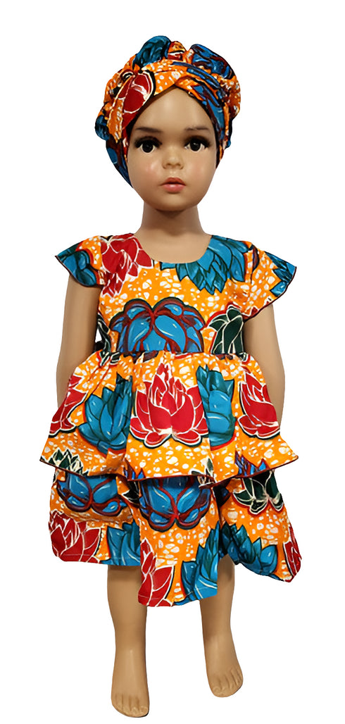 Faith Peplum Layered African Print Baby Girl Dress with Headwrap – Handmade