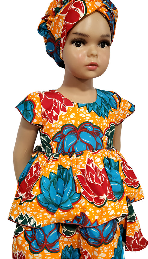 Faith Peplum Layered African Print Baby Girl Dress with Headwrap – Handmade