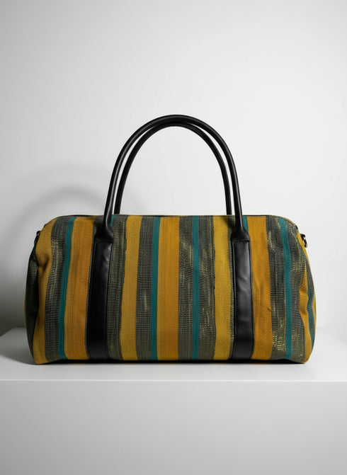 ZUBERI Kente Fugu Aso-Oke Pyramid Duffle Bag – Handmade African Travel Handbag