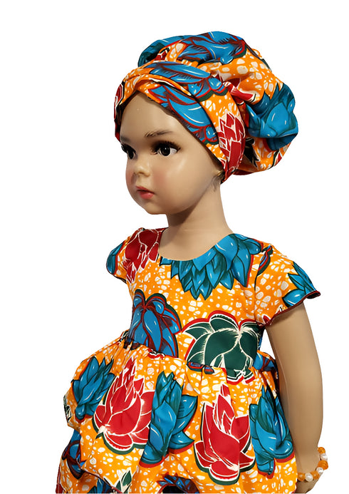 Faith Peplum Layered African Print Baby Girl Dress with Headwrap – Handmade
