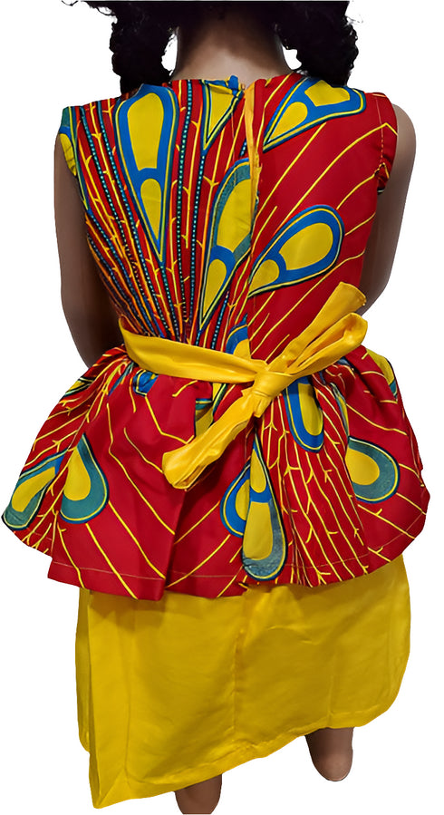 Nova Ankara African Print Baby Girl Dress with Yellow Belt Bow – Handmade