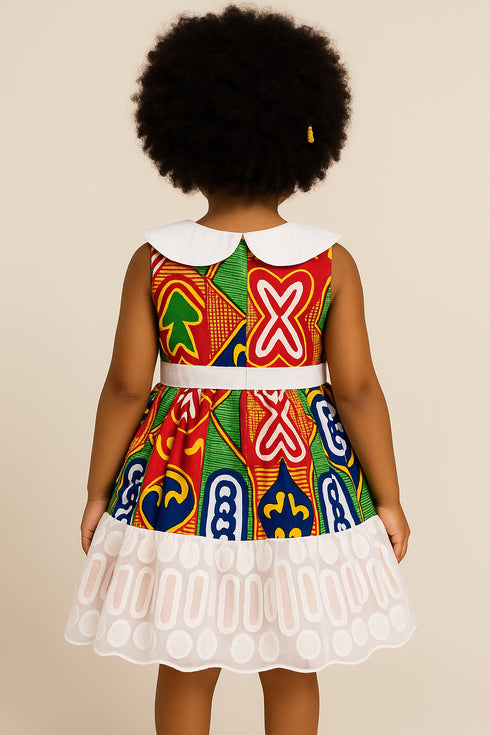 Zahlia Joy Ankara African Print Baby Girl Dress with Lace Overlay & Cotton Collar