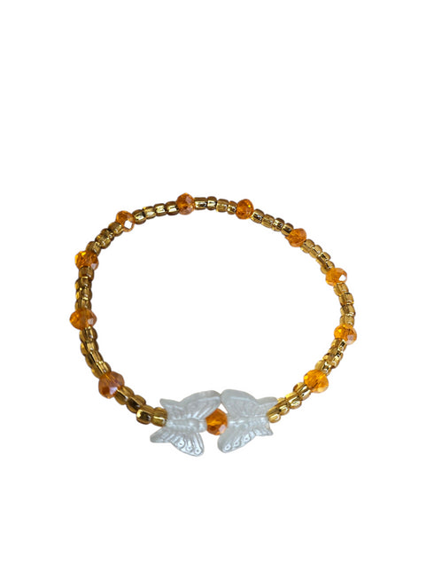 ZAHARA Handmade Butterfly Charm Gold and Amber African Bead Bracelet