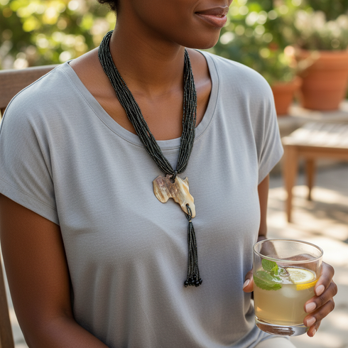 Zuberi handmade Africa map pendant beaded necklace