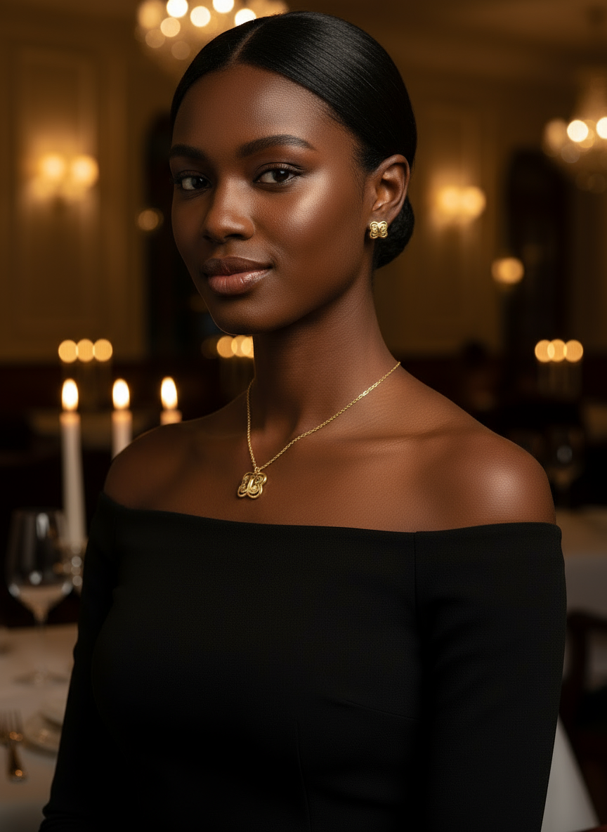 ASAASE YE DURU Adinkra Necklace and Stud Earrings Set – African Stainless Steel Jewelry for Women