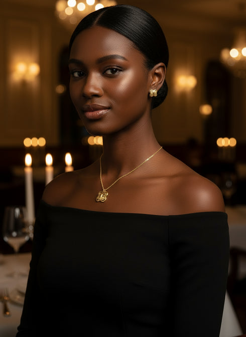 ASAASE YE DURU Adinkra Necklace and Stud Earrings Set – African Stainless Steel Jewelry for Women