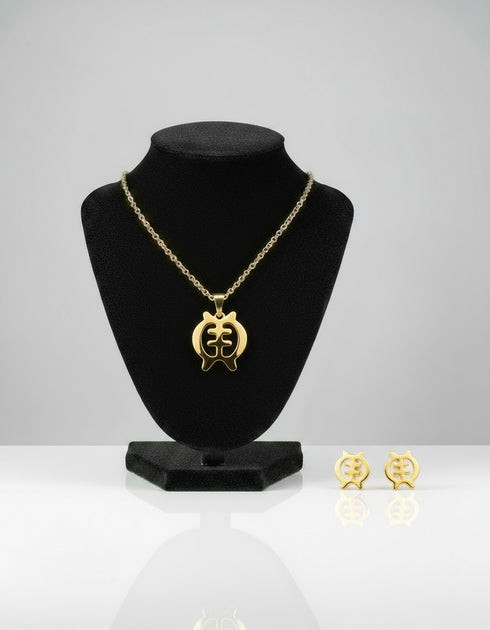 REVERENCE GYE NYAME Necklace and Earrings Set – Adinkra Jewelry Set Stainless Steel