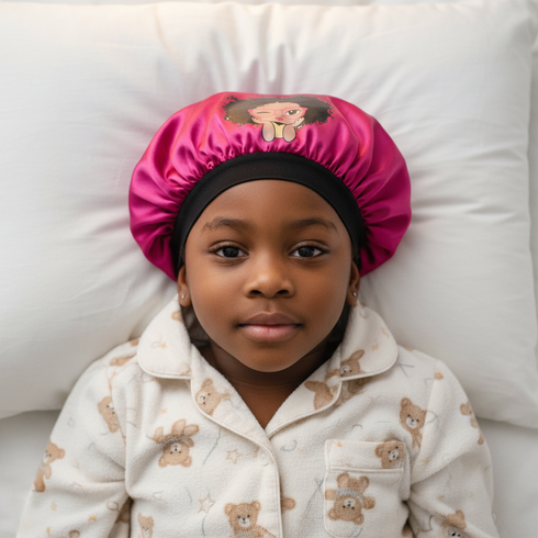 BLESSED BLACKWATER African KIDS Handmade KIDS Silk Bonnet With BLESSED Band Design