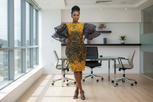 Taelisse Women Ankara and Organza Sunburst Vibrant African Women Wear Shift Dress