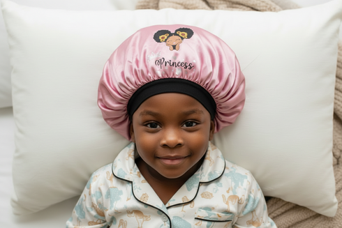 PRINCESS BLACKWATER African KIDS Handmade KIDS Silk Bonnet With PRINCESS Band Design