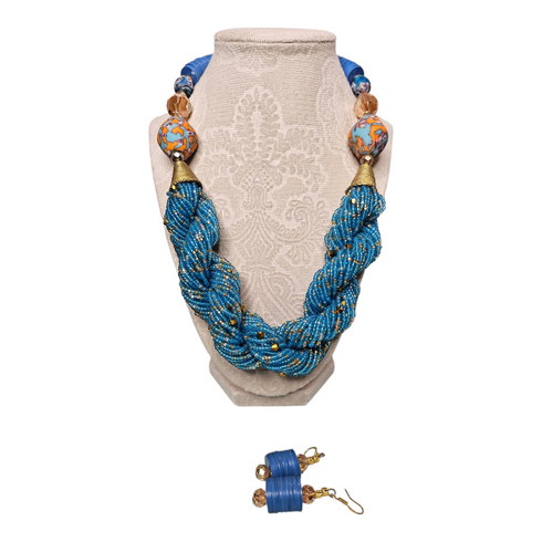 Azura handmade elegance woven seed bead necklace earring set