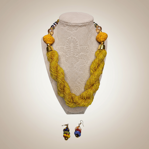 ZUWENA Swirled Seed Bead Necklace with Large Bead Accents Set