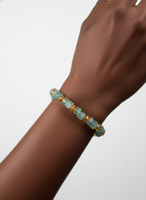 Amina Crystal Frost and Amethyst Bead Bracelet Only Set - Green/Yellow
