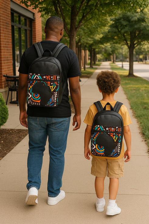 The Alkebulan Gye-Nyame Heritage Ankara and Leather Fusion Backpack / Bookbag