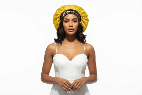 QUEEN BLACKWATER African Woman Handmade Silk Bonnet With Queen Band Design