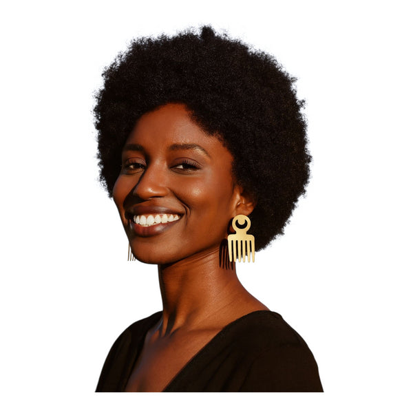 Duafe Oversized/Exaggerated Gold Adinkra Comb Earrings –  African Statement Jewelry for Women
