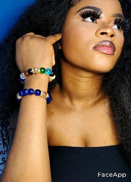 Safiya Regal Gemstone Array Stretch Bracelet (2 pieces)
