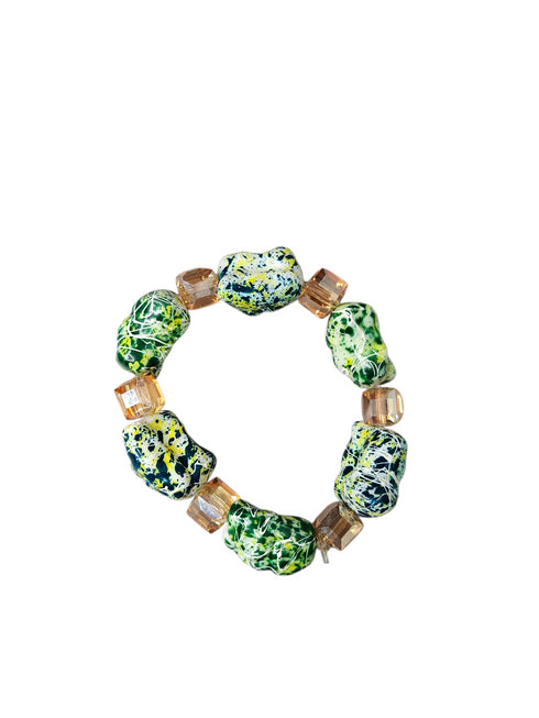 ZURIYA Luxurious Green Marble Handmade Beaded Hand Bracelet – African-Inspired Statement Jewelry