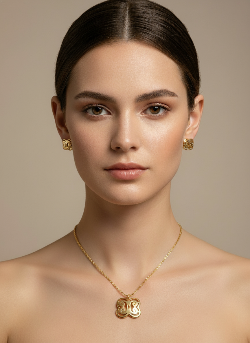 ASAASE YE DURU Adinkra Necklace and Stud Earrings Set – African Stainless Steel Jewelry for Women