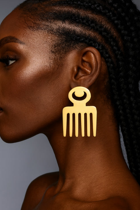 Duafe Oversized/Exaggerated Gold Adinkra Comb Earrings –  African Statement Jewelry for Women