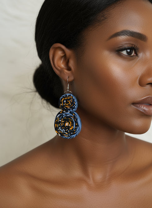 ESENAM Radiant Rosette Double Folded Ankara Earrings