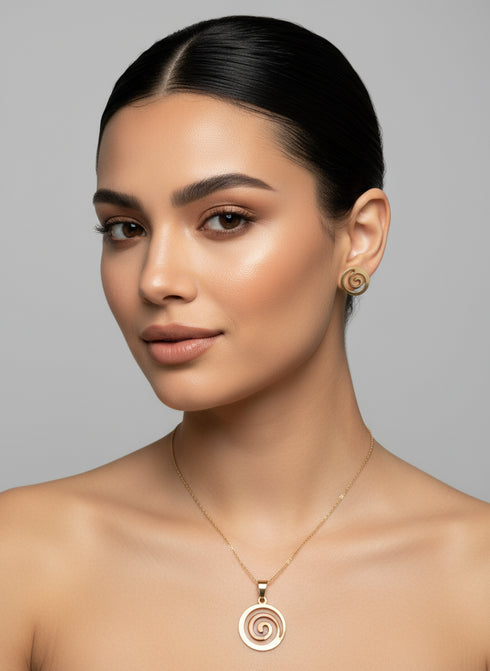 VITALITY OWIA KOKROKO Necklace and Earrings Set - Adinkra Necklace & Earrings Set Stainless Steel