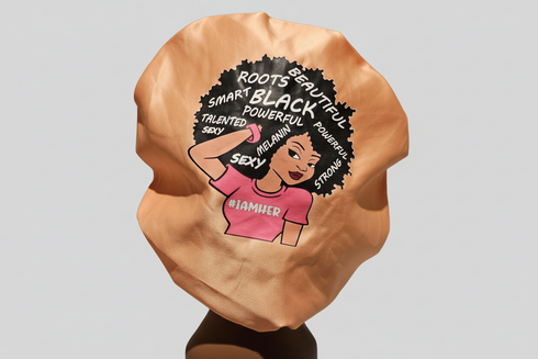 MELANIN BLACKWATER African Woman Handmade Silk Bonnet With Melanin Band Design