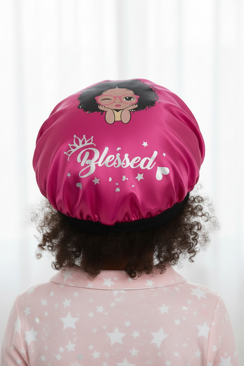 BLESSED BLACKWATER African KIDS Handmade KIDS Silk Bonnet With BLESSED Band Design