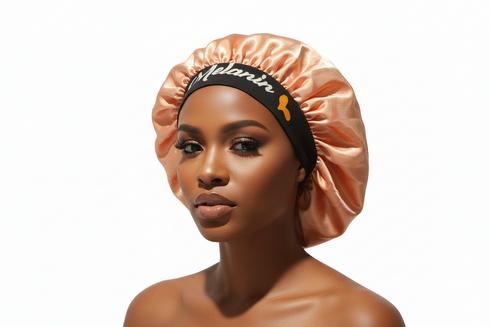 MELANIN BLACKWATER African Woman Handmade Silk Bonnet With Melanin Band Design
