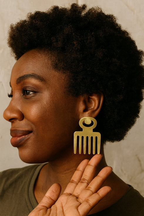 Duafe Oversized/Exaggerated Gold Adinkra Comb Earrings –  African Statement Jewelry for Women