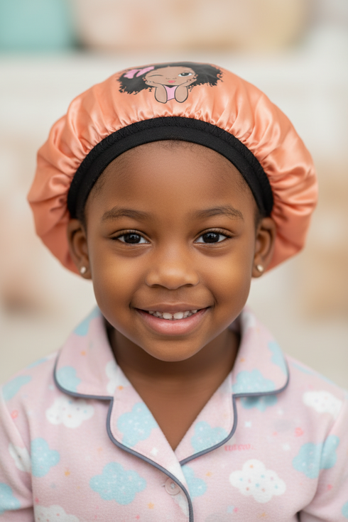 PRINCESS BLACKWATER African KIDS Handmade KIDS Silk Bonnet With PRINCESS Band Design