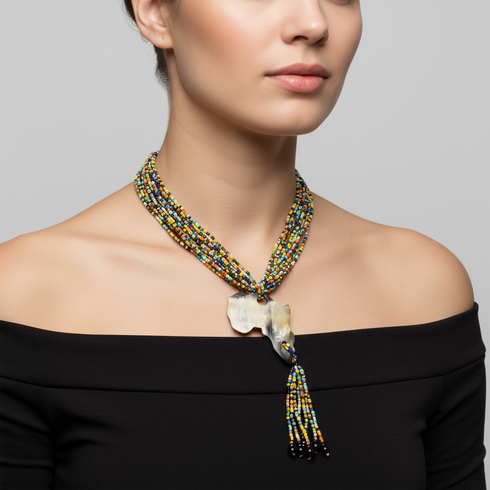 Zuberi handmade Africa map pendant beaded necklace