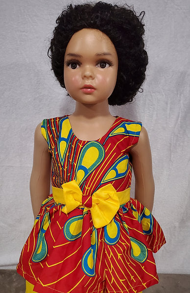 Nia Ankara African Print Baby Girl Dress with Yellow Bow – Handmade